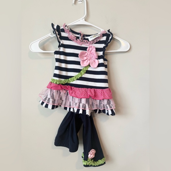 Rare Editions Navy and Pink Striped Ruffle outfit size 2T - Picture 1 of 5